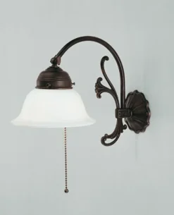 Berliner Messingleuchten Antike Wandleuchte Glas Messing E27 mit Zugschalter* Wohnzimmerlampen|Küchenlampen