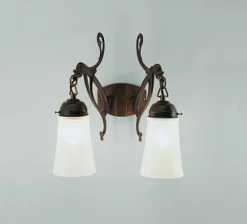 Clearance Berliner Messingleuchten Antike Wandleuchte Messing Glas E27 T:26 cm 2-flammig