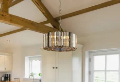 Discount Searchlight Art Déco Pendelleuchte rund Ø 35 cm Kristall Rauchglas