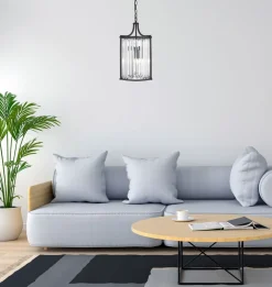 Outlet Searchlight Art Déco Pendelleuchte Schwarz Ø 26 cm Kristall 2x E14