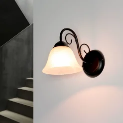 Best Easylight ATHEN Wandlampe Landhaus Schwarz Alabaster Glas