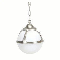 New Lido Außen Pendelleuchte Kugel Messing in Nickel Weiß