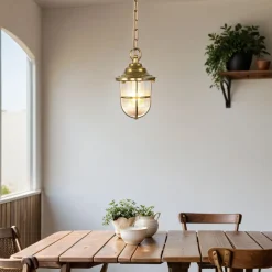 Lido Außen Pendelleuchte Messing Riffelglas IP54 rostfrei* Metall Lampen|Messinglampen