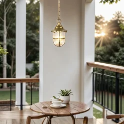 Lido Außen Pendelleuchte Messing Riffelglas IP54 rostfrei* Metall Lampen|Messinglampen