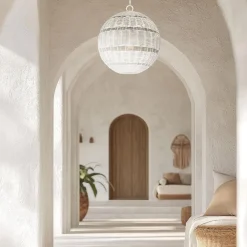 Elstead Außenlampe hängend Korbschirm E27 IP44 Ø 40,5 cm Weiß Antik* Metall Lampen|Rustikale Lampen