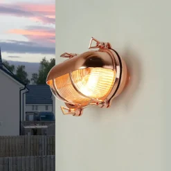 Hot Lido Außenlampe Messing Riffelglas Maritim IP64 E27 Kupfer