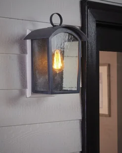 Hot Elstead Außenlampe Schwarz antik Regenglas E27 IP44 Rustikal