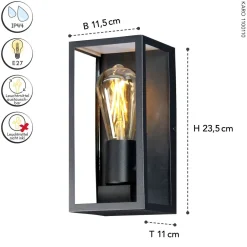 Eco-Light Außenlampe Vintage Aluminium Schwarz H:23,5 cm IP44 E27* Metall Lampen|Vintage Lampen