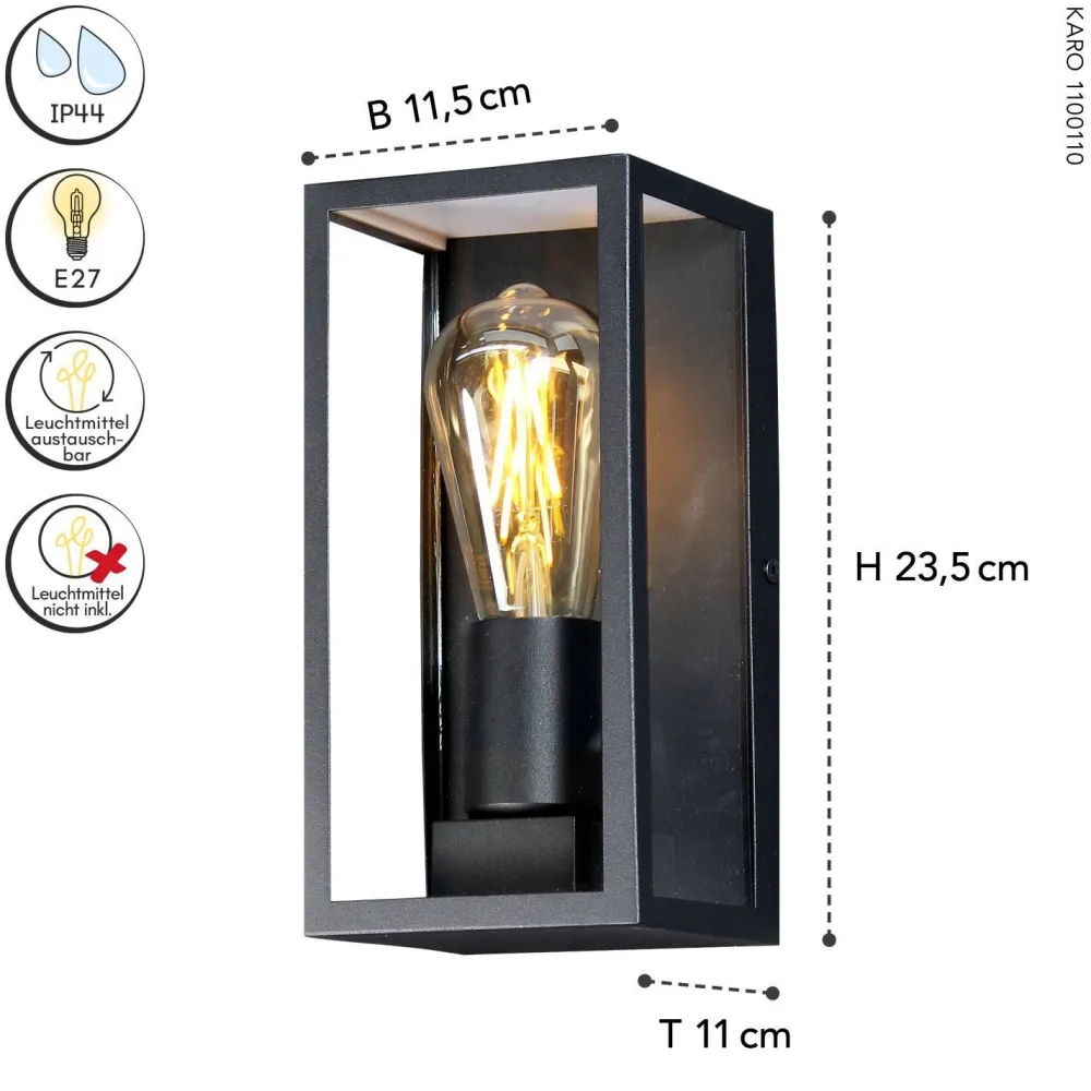 Eco-Light Außenlampe Vintage Aluminium Schwarz H:23,5 cm IP44 E27* Metall Lampen|Vintage Lampen