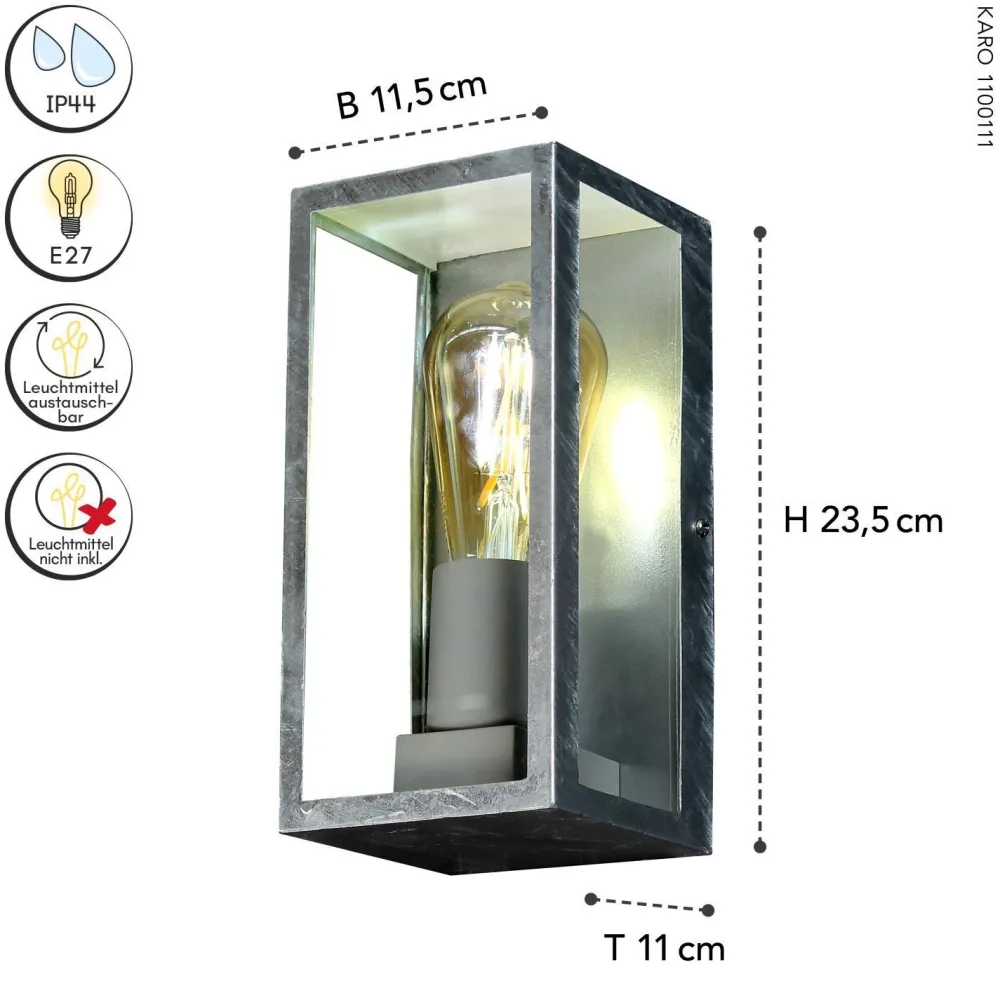 Eco-Light Außenlampe Vintage Aluminium in Zink B:11,5 cm IP44 E27