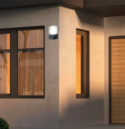 Discount Searchlight Außenlampe Wand Bewegungsmelder IP44 Grau Weiß eckig E27