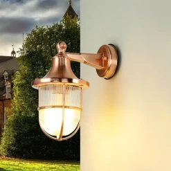 Discount Lido Außenlampe Wand E27 IP64 in Kupfer Glas Messing Maritim