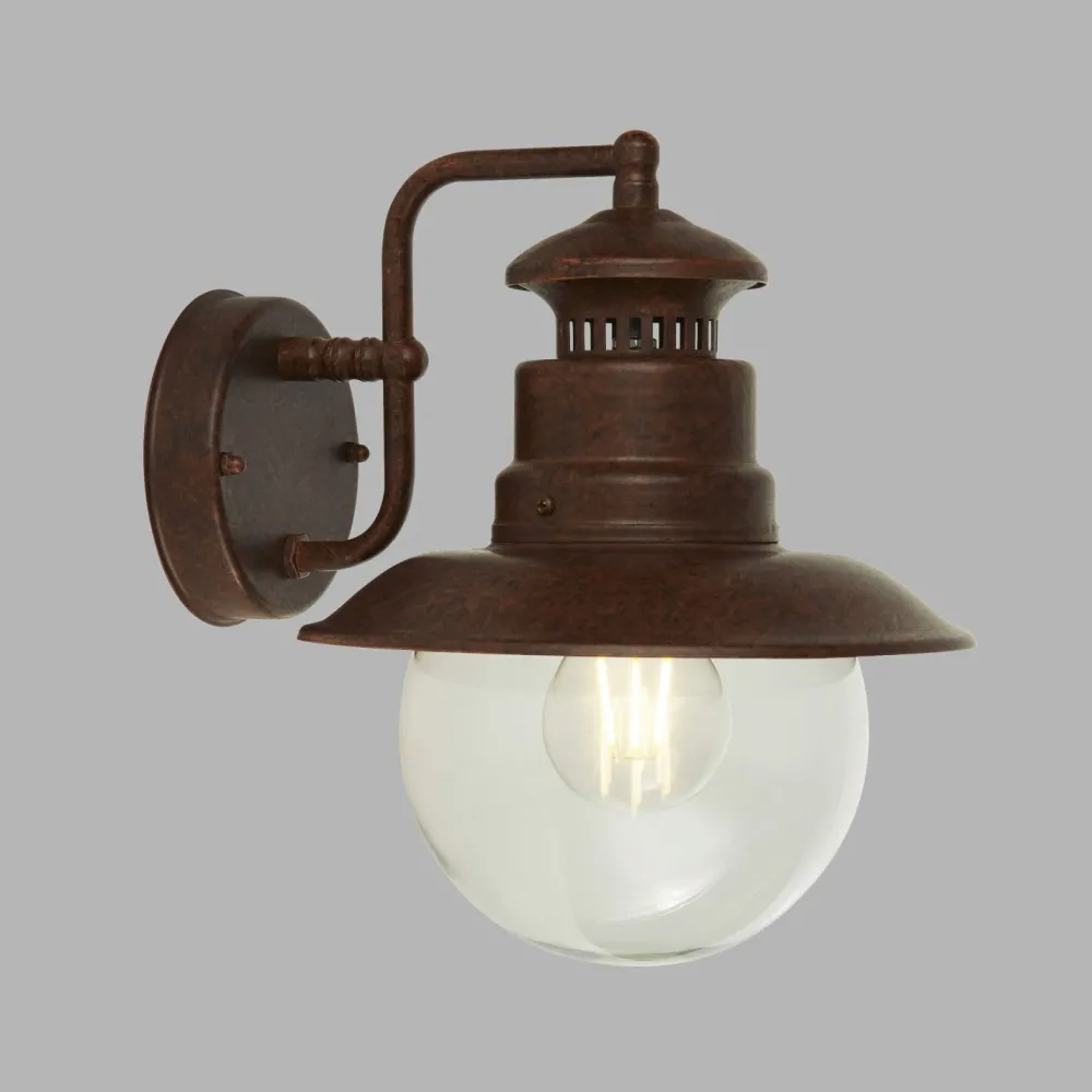 Searchlight Außenlampe Wand IP44 H: 27 cm E27 Braun Glas Metall Maritim* Vintage Lampen|Maritime Lampen