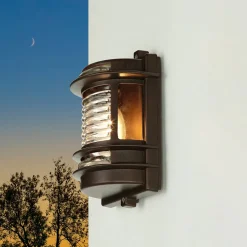 New Lido Außenlampe Wand IP64 Messing Glas E27 H: 22 cm GRACIA