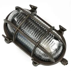 Clearance Lido Außenlampe Wand Maritim Messing Riffelglas Schwarz antik