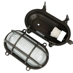 Clearance Lido Außenlampe Wand Maritim Messing Riffelglas Schwarz antik