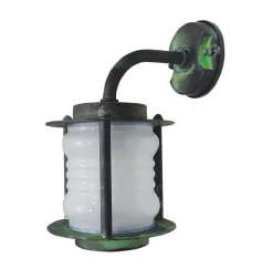 Discount Lido Außenlampe Wand Messing Glas E27 IP23 29 cm hoch Grün Antik