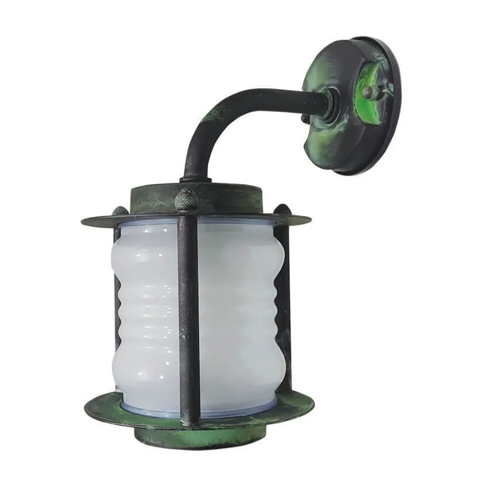 Discount Lido Außenlampe Wand Messing Glas E27 IP23 29 cm hoch Grün Antik