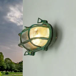 Lido Außenlampe Wand Messing Glas IP64 E27 Maritim Grün antik* Rustikale Lampen|Metall Lampen