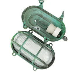 Lido Außenlampe Wand Messing Glas IP64 E27 Maritim Grün antik* Rustikale Lampen|Metall Lampen