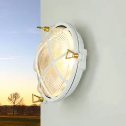 Online Lido Außenlampe Weiß Messing Glas Ø 21 cm E27 IP64 SERIFOS