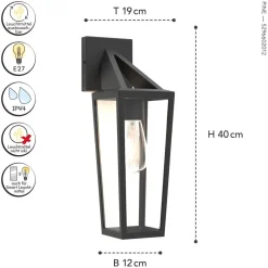 Best Eco-Light Außenlaterne Wand Glas Aluminium E27 IP44 H:40 cm
