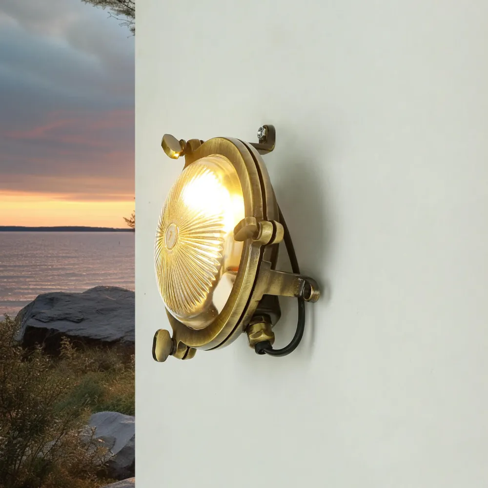 Sale Lido Außenleuchte Bullauge G9 Ø 14 cm Messing Glas