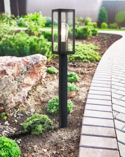 Searchlight Außenleuchte Edelstahl Glas IP44 E27 90 cm Schwarz* Metall Lampen|Wegeleuchten