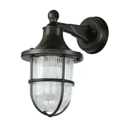 Lido Außenleuchte IP64 E27 Schwarz antik geriffeltes Glas Messing