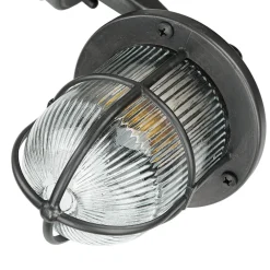 Lido Außenleuchte IP64 E27 Schwarz antik geriffeltes Glas Messing