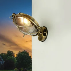 Lido Außenleuchte Maritim Echt-Messing Riffelglas IP64 E27 SERIFOS* Außenwandleuchten|Rustikale Lampen