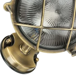 Lido Außenleuchte Maritim Echt-Messing Riffelglas IP64 E27 SERIFOS* Außenwandleuchten|Rustikale Lampen