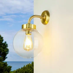 Lido Außenleuchte Messing Kugelschirm E27 Wand Haus Garten* Außenleuchten Messing|Außenwandleuchten