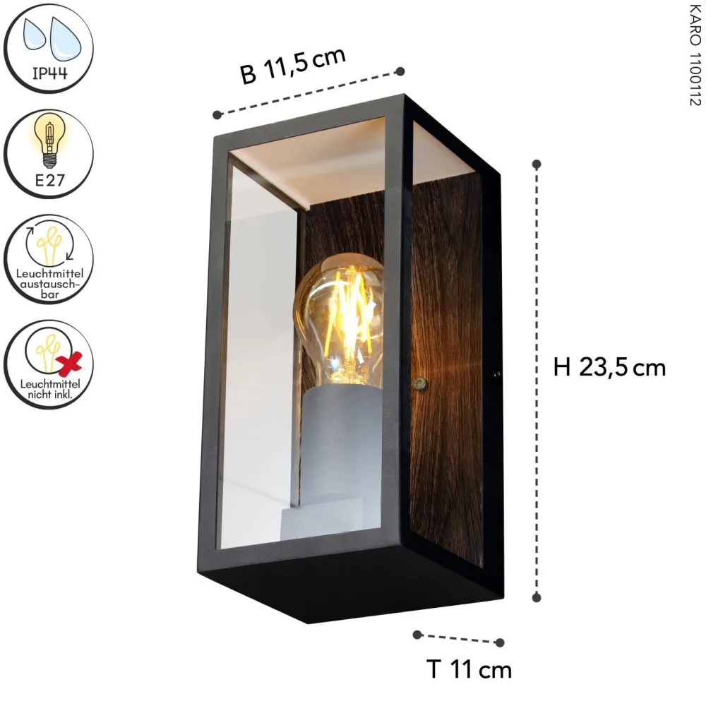 Sale Eco-Light Außenleuchte Vintage Schwarz Holz B:11,5 cm IP44 E27