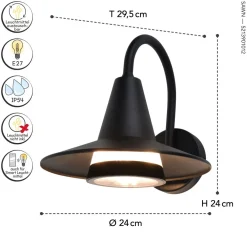 Clearance Eco-Light Außenleuchte Wand Aluminium H:24,6 cm IP54 E27 Schwarz