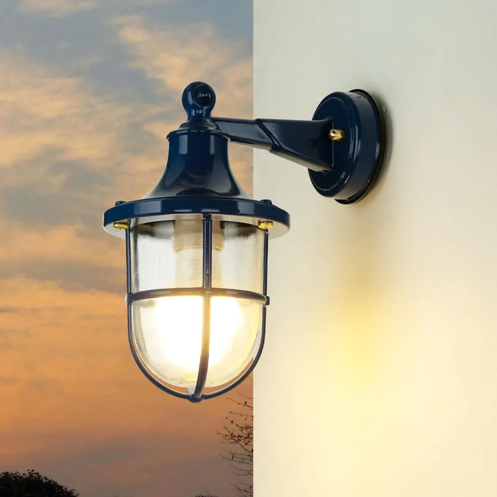 Lido Außenleuchte Wand IP64 E27 Glas Messing Maritim Blau* Rustikale Lampen|Metall Lampen