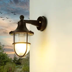 Lido Außenleuchte Wand IP64 E27 Rostbraun antik Echt-Messing Maritim* Rustikale Lampen|Metall Lampen