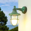 Discount Lido Außenleuchte Wand IP64 Grün antik Glas Echt-Messing E27
