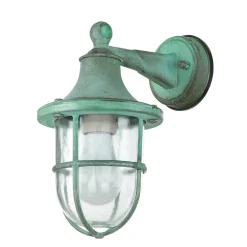 Discount Lido Außenleuchte Wand IP64 Grün antik Glas Echt-Messing E27