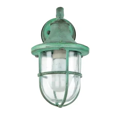 Discount Lido Außenleuchte Wand IP64 Grün antik Glas Echt-Messing E27