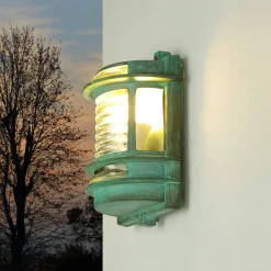 Lido Außenleuchte Wand IP64 Messing Glas Grün antik E27* Rustikale Lampen|Metall Lampen