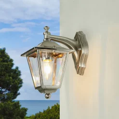 Lido Außenleuchte Wand Messing massiv in Nickel E27* Rustikale Lampen|Metall Lampen