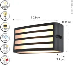 Eco-Light Außenwandlampe Anthrazit E27 IP44 B:22 cm blendarm* Metall Lampen|Moderne Außenleuchten