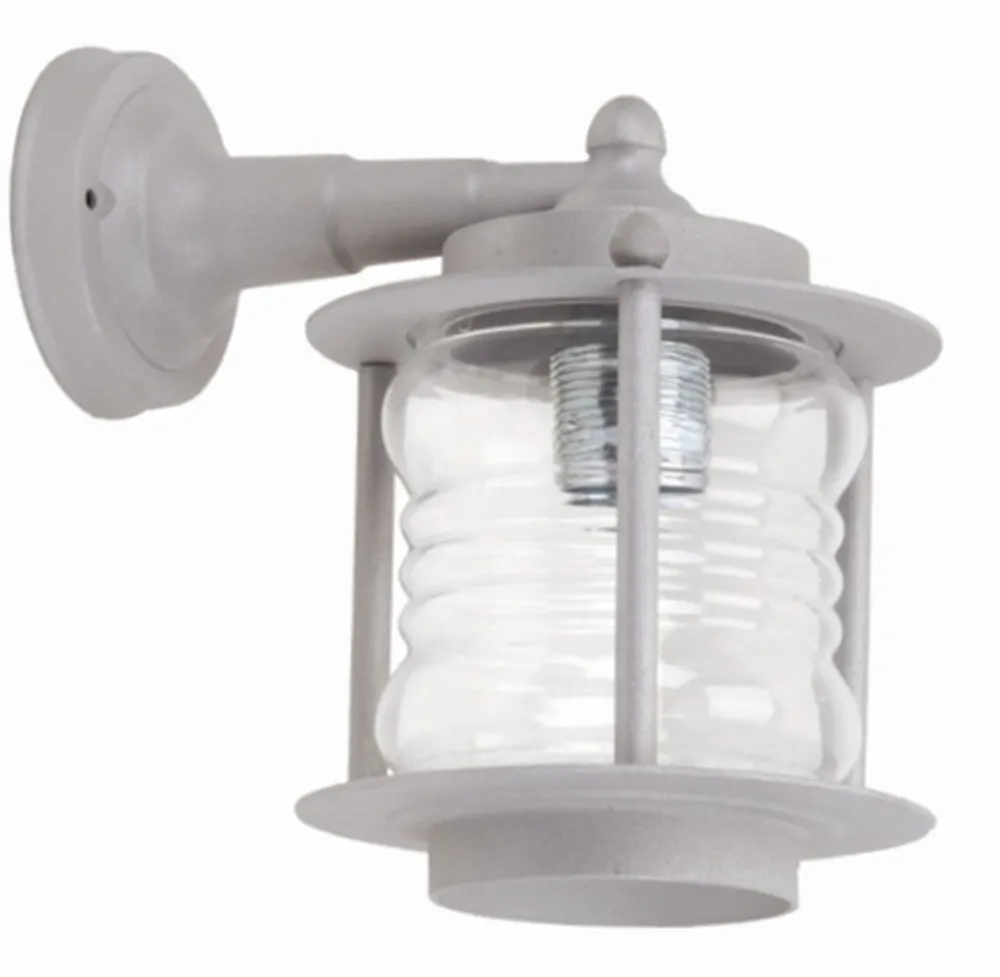 New Lido Außenwandlampe Echt-Messing Glas E27 IP23 H: 24 cm Grau