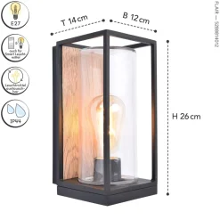 Sale Eco-Light Außenwandlampe Glas Aluminium Natur Schwarz E27 IP44