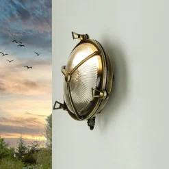 Online Lido Außenwandlampe Glas Messing Haus rund rostfrei