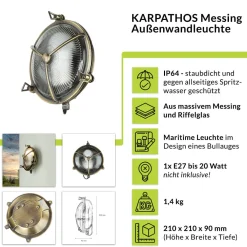 Online Lido Außenwandlampe Glas Messing Haus rund rostfrei