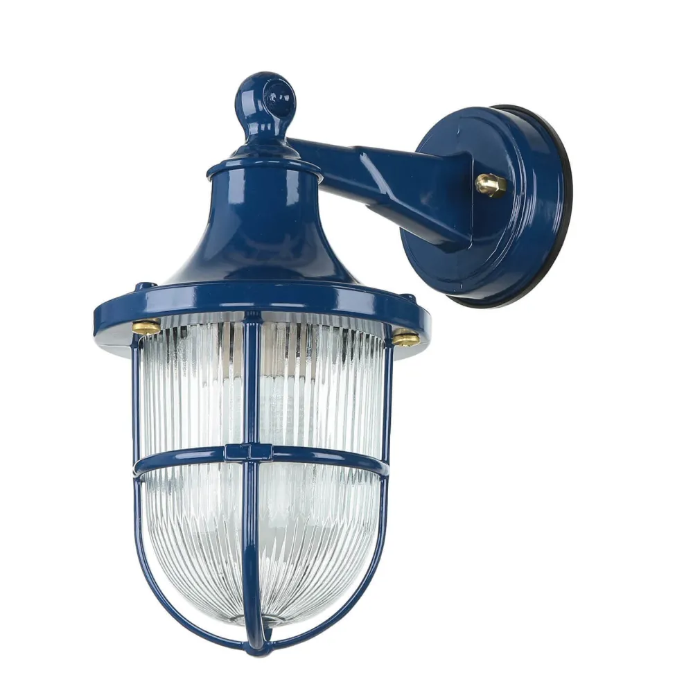 Lido Außenwandlampe IP64 Blau Glas Messing Maritim E27* Außenwandleuchten|Rustikale Lampen
