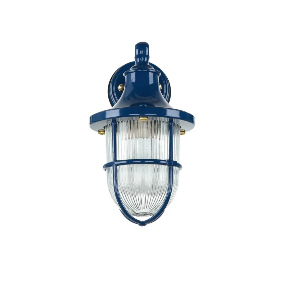Lido Außenwandlampe IP64 Blau Glas Messing Maritim E27* Außenwandleuchten|Rustikale Lampen