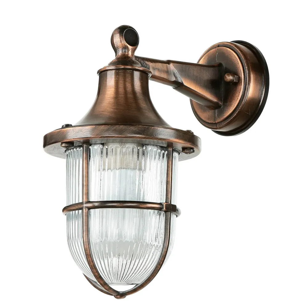 Hot Lido Außenwandlampe IP64 in Kupfer antik Glas Messing E27